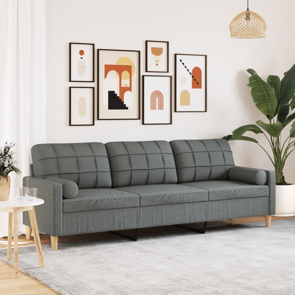 vidaXL Sofa 3-Sitzer mit Zierkissen Dunkelgrau 210 cm Stoff