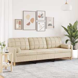3místná pohovka s polštáři krémová 210 cm textil - obrázek 1