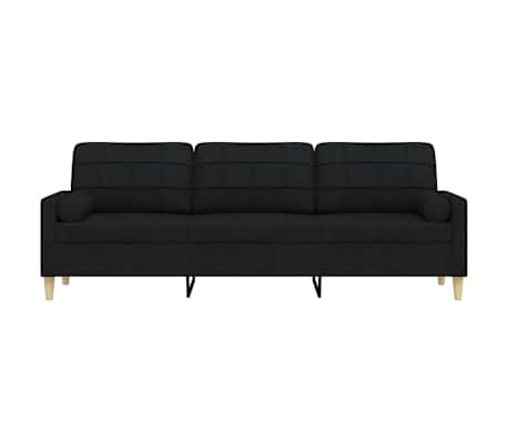 vidaXL Sof&aacute; de 3 plazas con cojines tela negro 210 cm