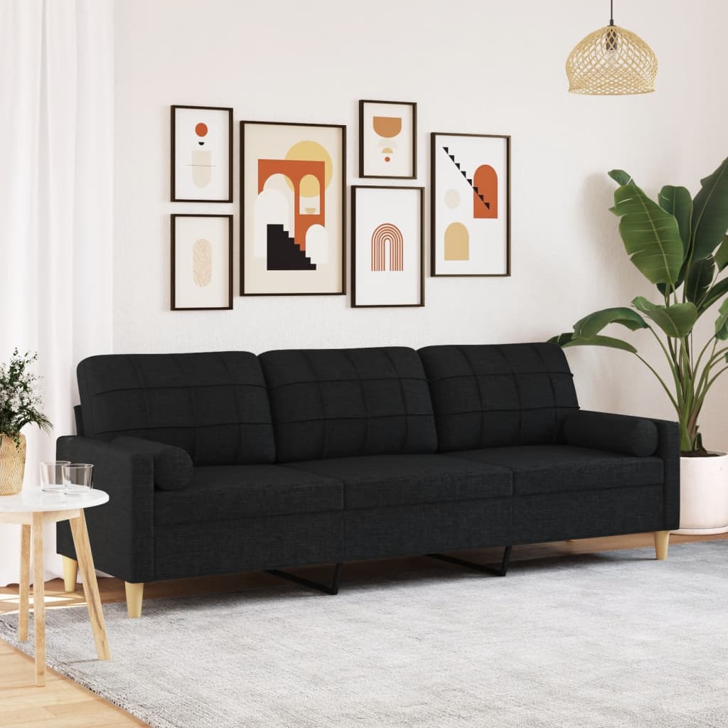 Sofa 3-Sitzer mit Zierkissen Schwarz 210 cm Stoff