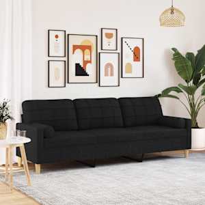 3místná pohovka s polštáři černá 210 cm textil - obrázek 1
