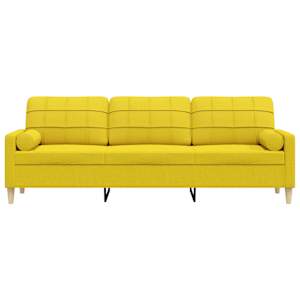 3místná pohovka s polštáři světle žlutá 210 cm textil - obrázek 3