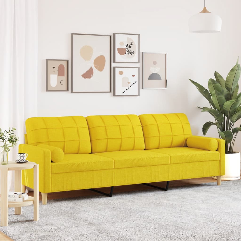 Sofa 3-Sitzer mit Zierkissen Hellgelb 210 cm Stoff