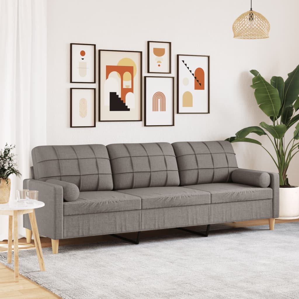 vidaXL Sofa 3-Sitzer mit Zierkissen Taupe 210 cm Stoff