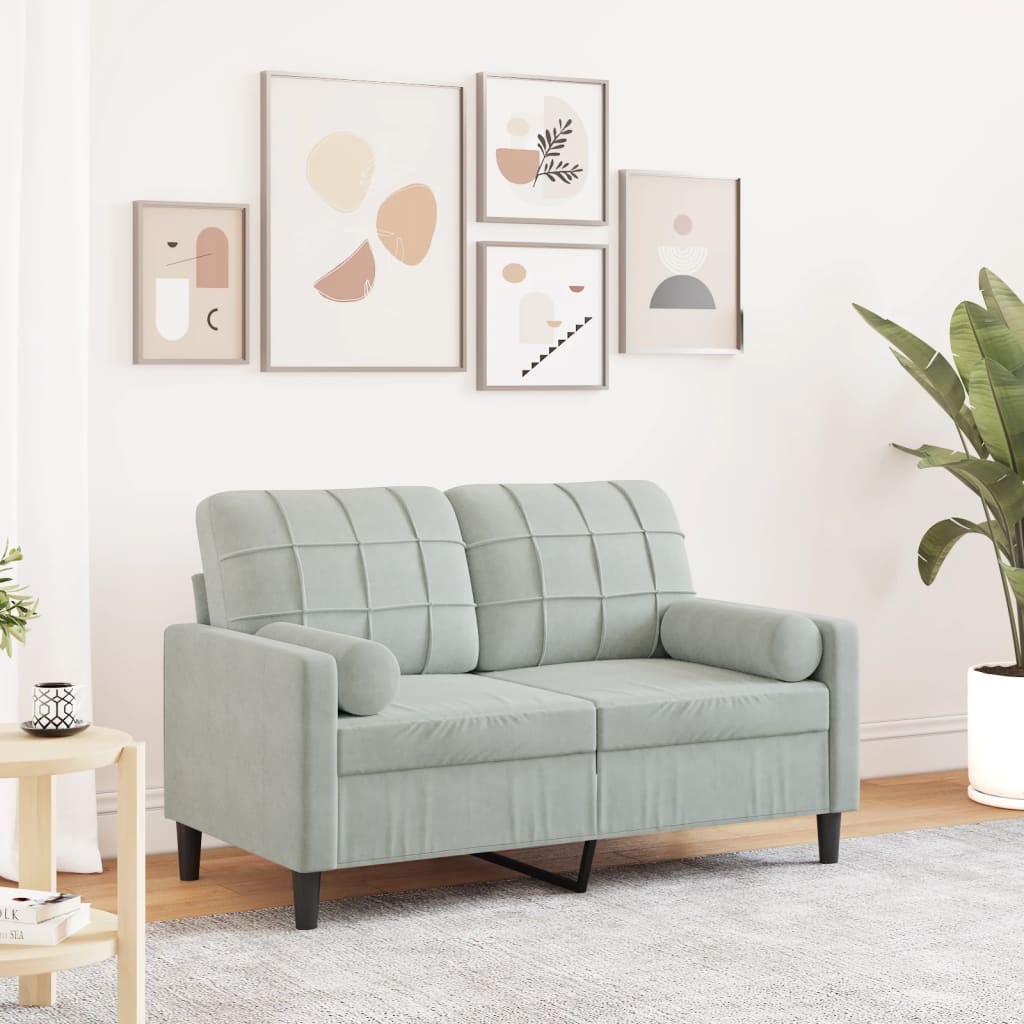 2-Sitzer-Sofa mit Zierkissen Hellgrau 120 cm Samt