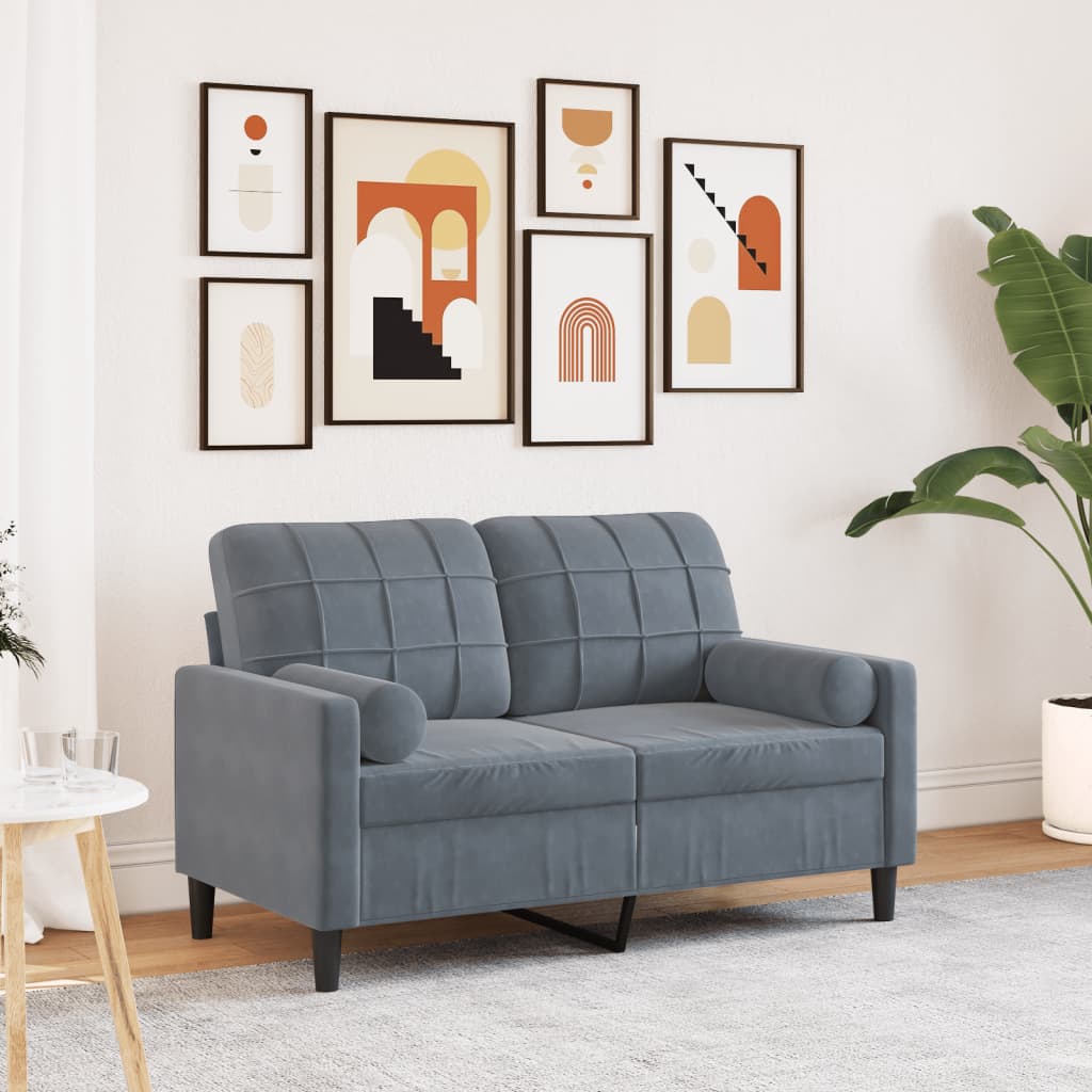 vidaXL 2-Sitzer-Sofa mit Zierkissen Dunkelgrau 120 cm Samt