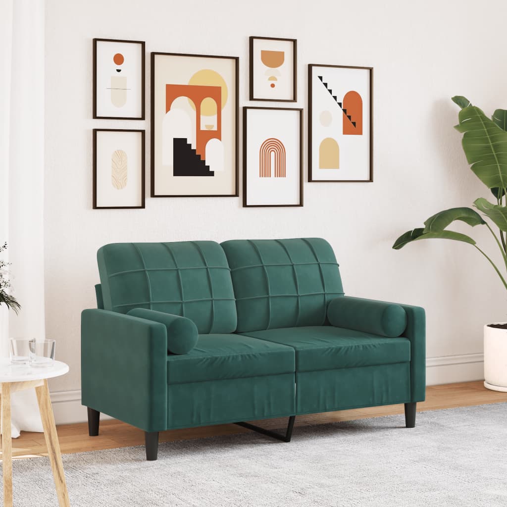 vidaXL 2-Sitzer-Sofa mit Zierkissen Dunkelgrün 120 cm Samt