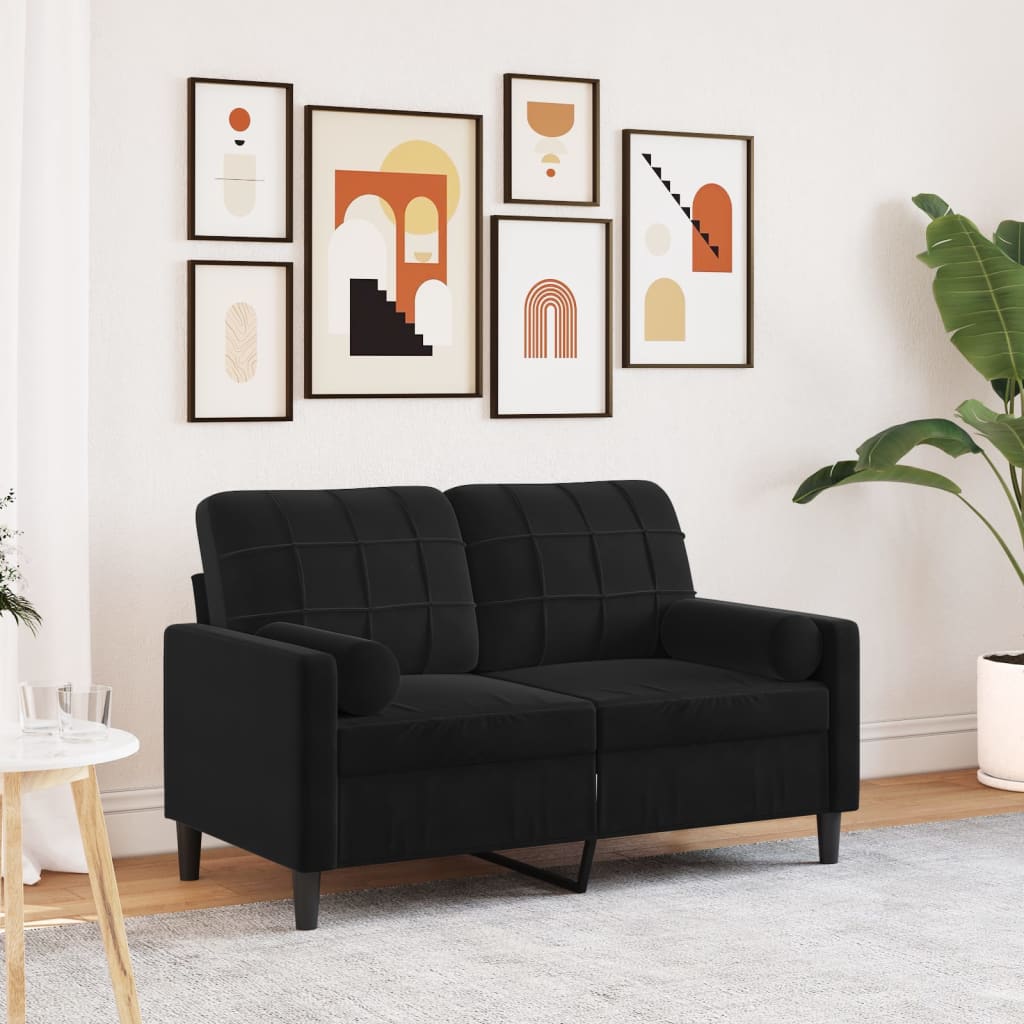 vidaXL 2-Sitzer-Sofa mit Zierkissen Schwarz 120 cm Samt