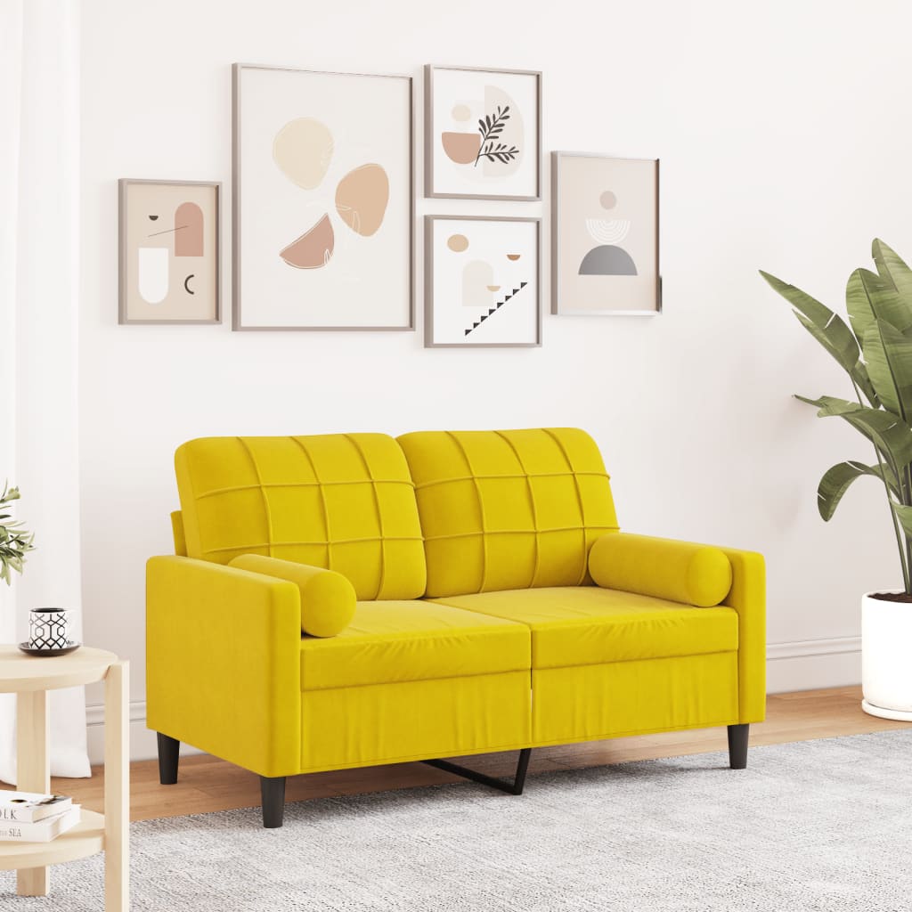 vidaXL 2-Sitzer-Sofa mit Zierkissen Gelb 120 cm Samt