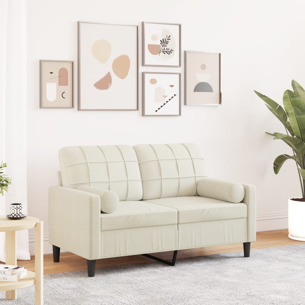 vidaXL 2-Sitzer-Sofa mit Zierkissen Creme 120 cm Samt