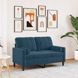 Kavč dvosed z okrasnimi blazinami moder 120 cm žamet