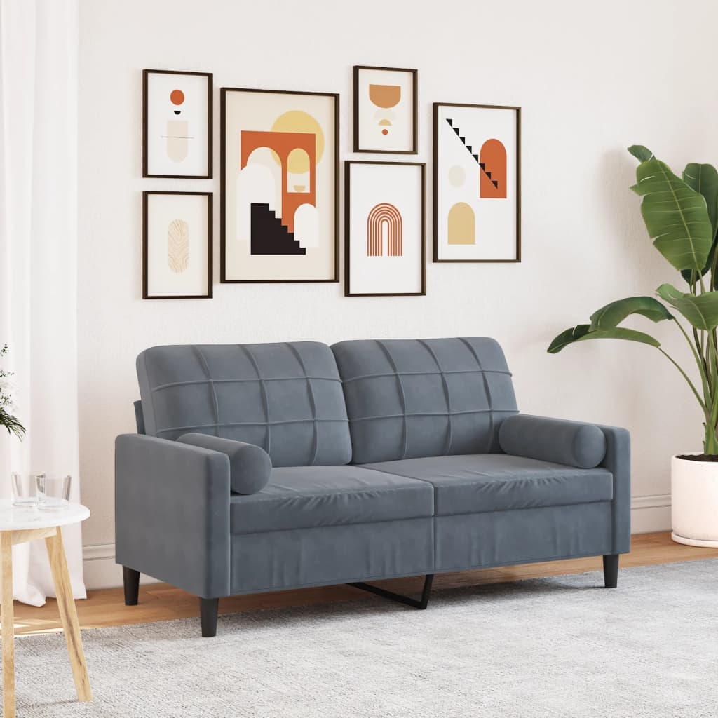 vidaXL 2-Sitzer-Sofa mit Zierkissen Dunkelgrau 140 cm Samt