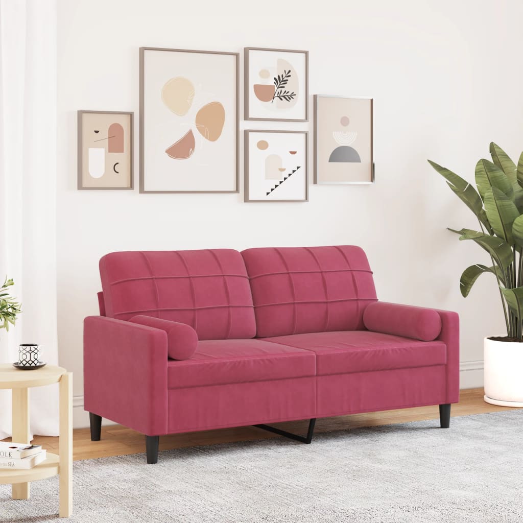 vidaXL 2-Sitzer-Sofa mit Zierkissen Weinrot 140 cm Samt