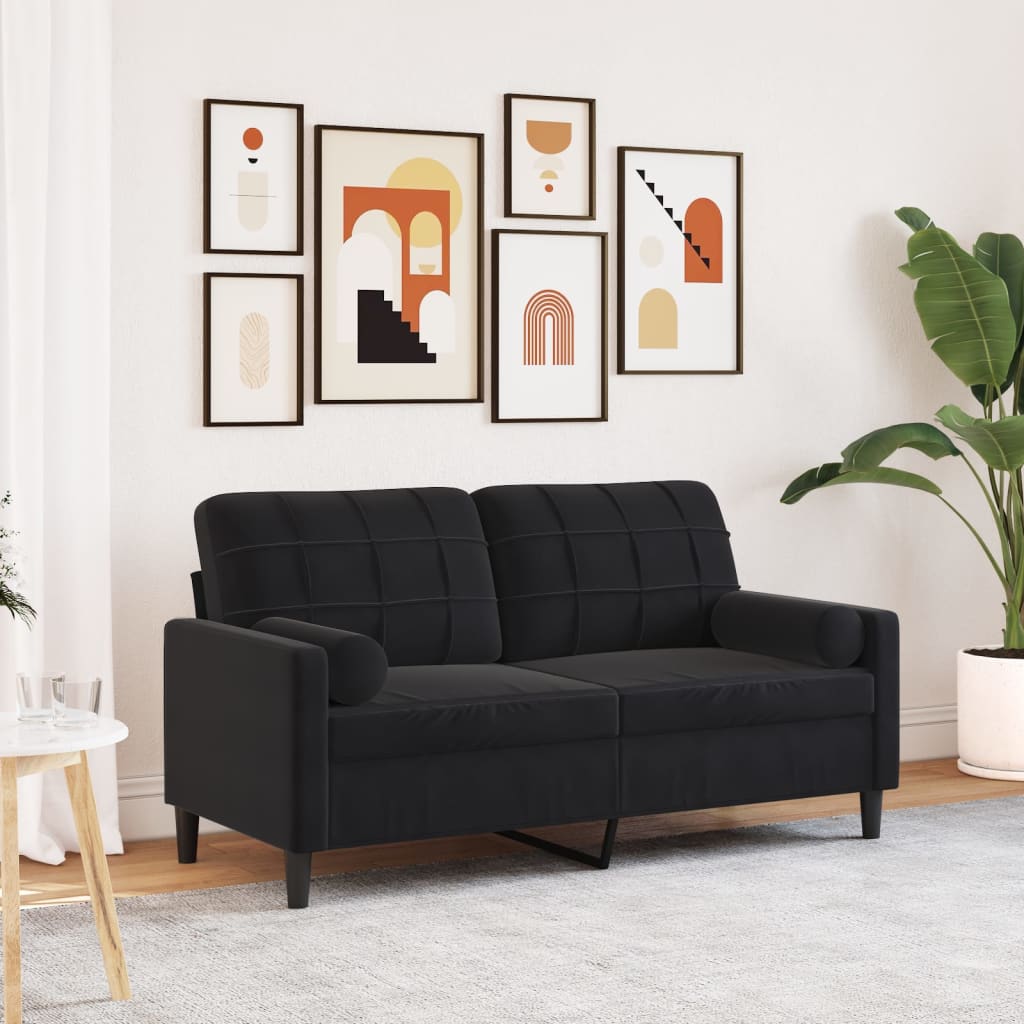 vidaXL 2-Sitzer-Sofa mit Zierkissen Schwarz 140 cm Samt