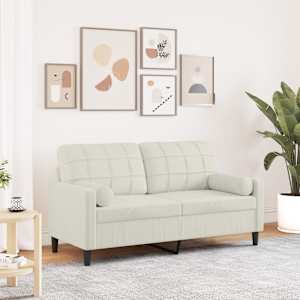 Kavč dvosed z okrasnimi blazinami krem 140 cm žamet