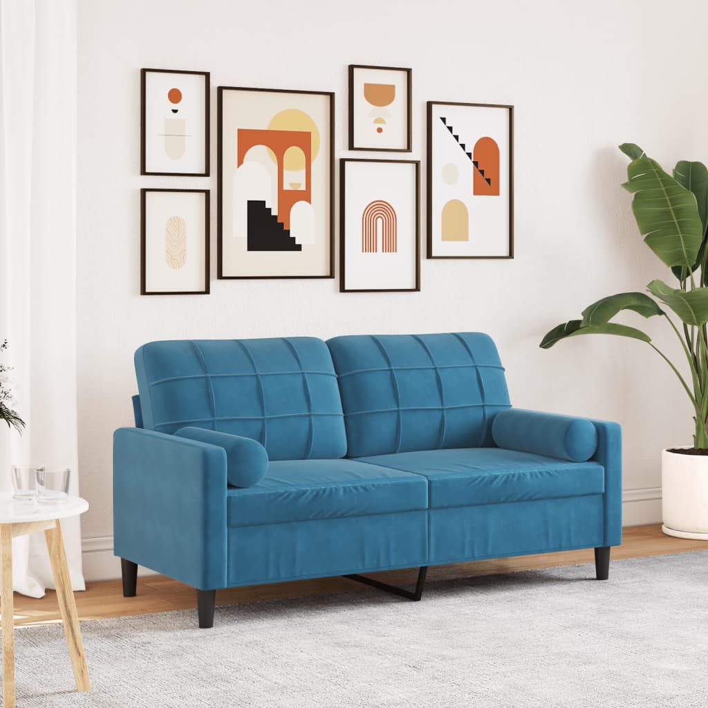 vidaXL 2-Sitzer-Sofa mit Zierkissen Blau 140 cm Samt