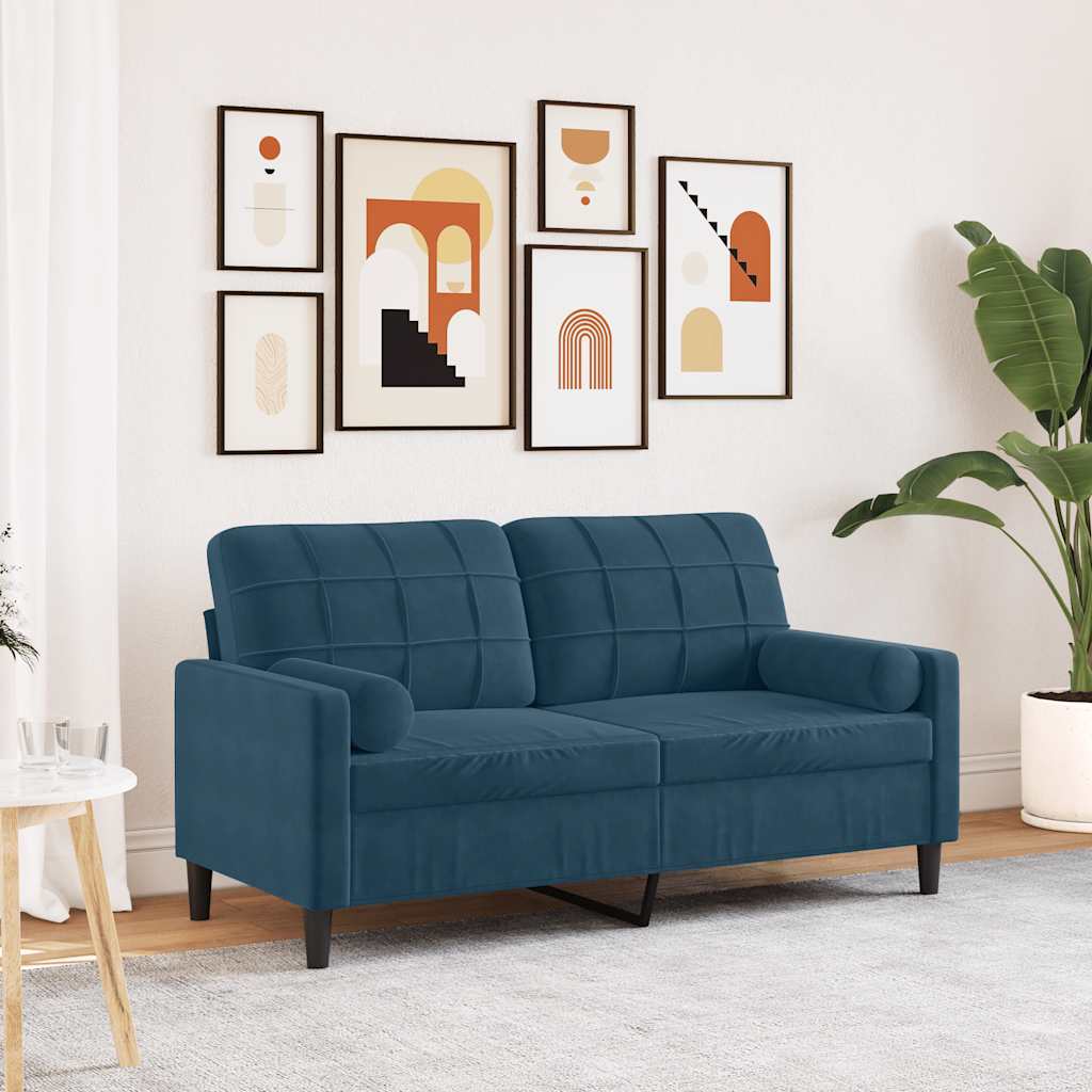 vidaXL 2-Sitzer-Sofa mit Zierkissen Blau 140 cm Samt