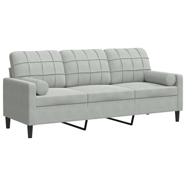 vidaXL 3-kohaline diivan patjadega, helehall, 180 cm, samet