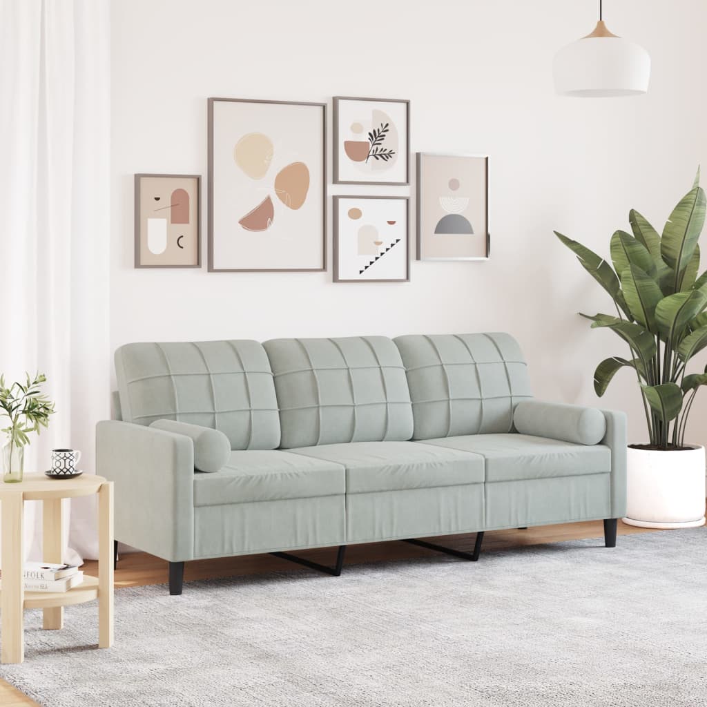 vidaXL 3-Sitzer-Sofa mit Zierkissen Hellgrau 180 cm Samt