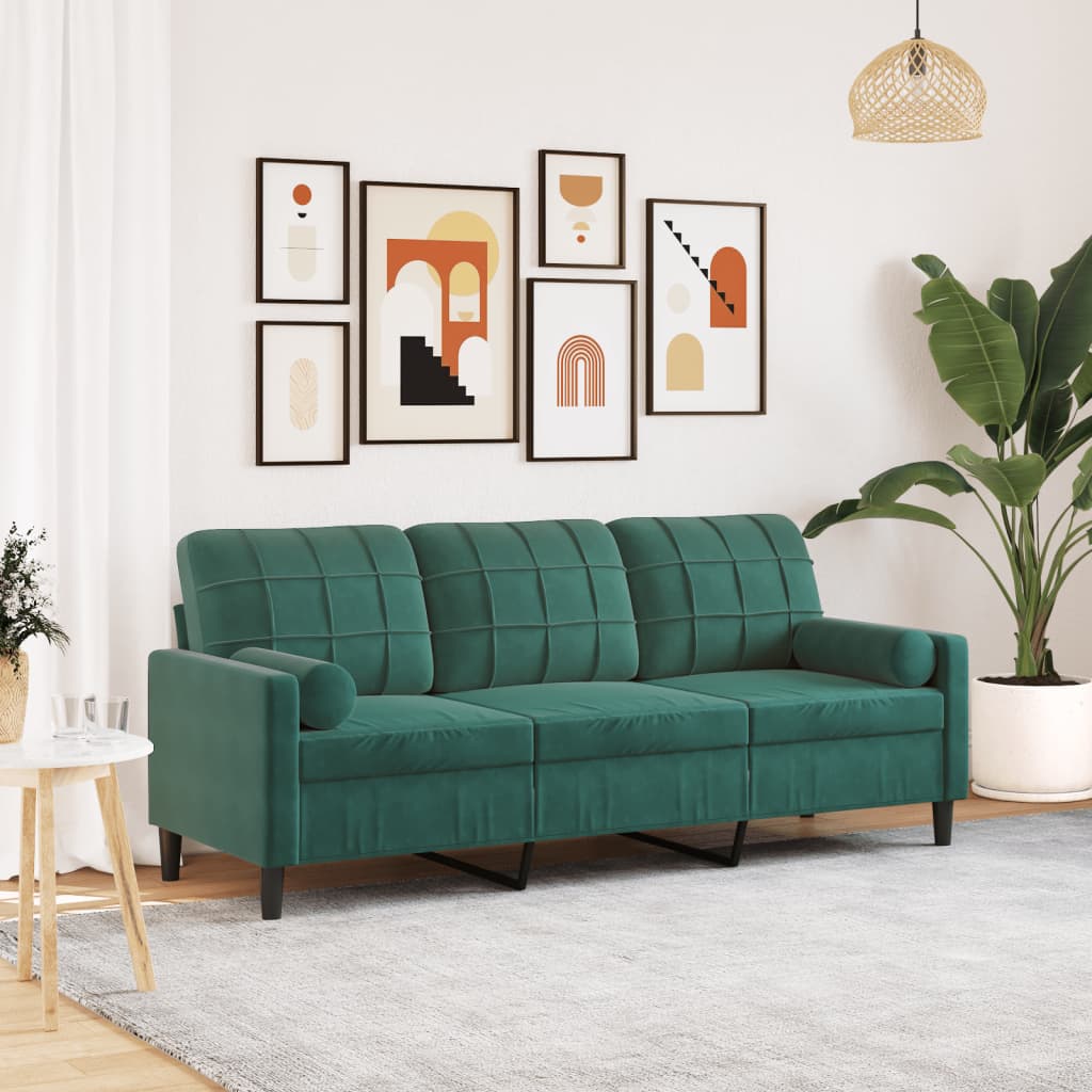 vidaXL 3-Sitzer-Sofa mit Zierkissen Dunkelgrün 180 cm Samt