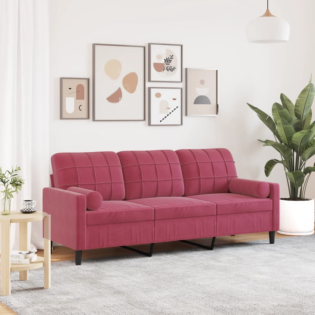 vidaXL 3-Sitzer-Sofa mit Zierkissen Weinrot 180 cm Samt