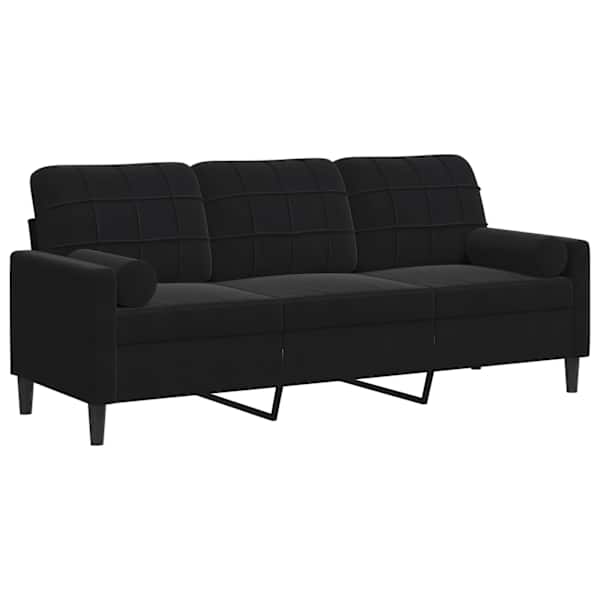 vidaXL 3-kohaline diivan patjadega, must, 180 cm, samts