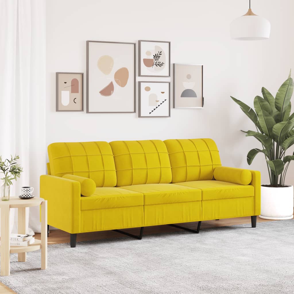 vidaXL 3-Sitzer-Sofa mit Zierkissen Gelb 180 cm Samt