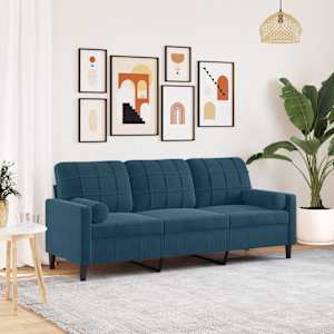 Kavč trosed z okrasnimi blazinami moder 180 cm žamet