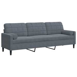 vidaXL 3-kohaline diivan dekoratiivpatjadega, tumehall, 210 cm, samet