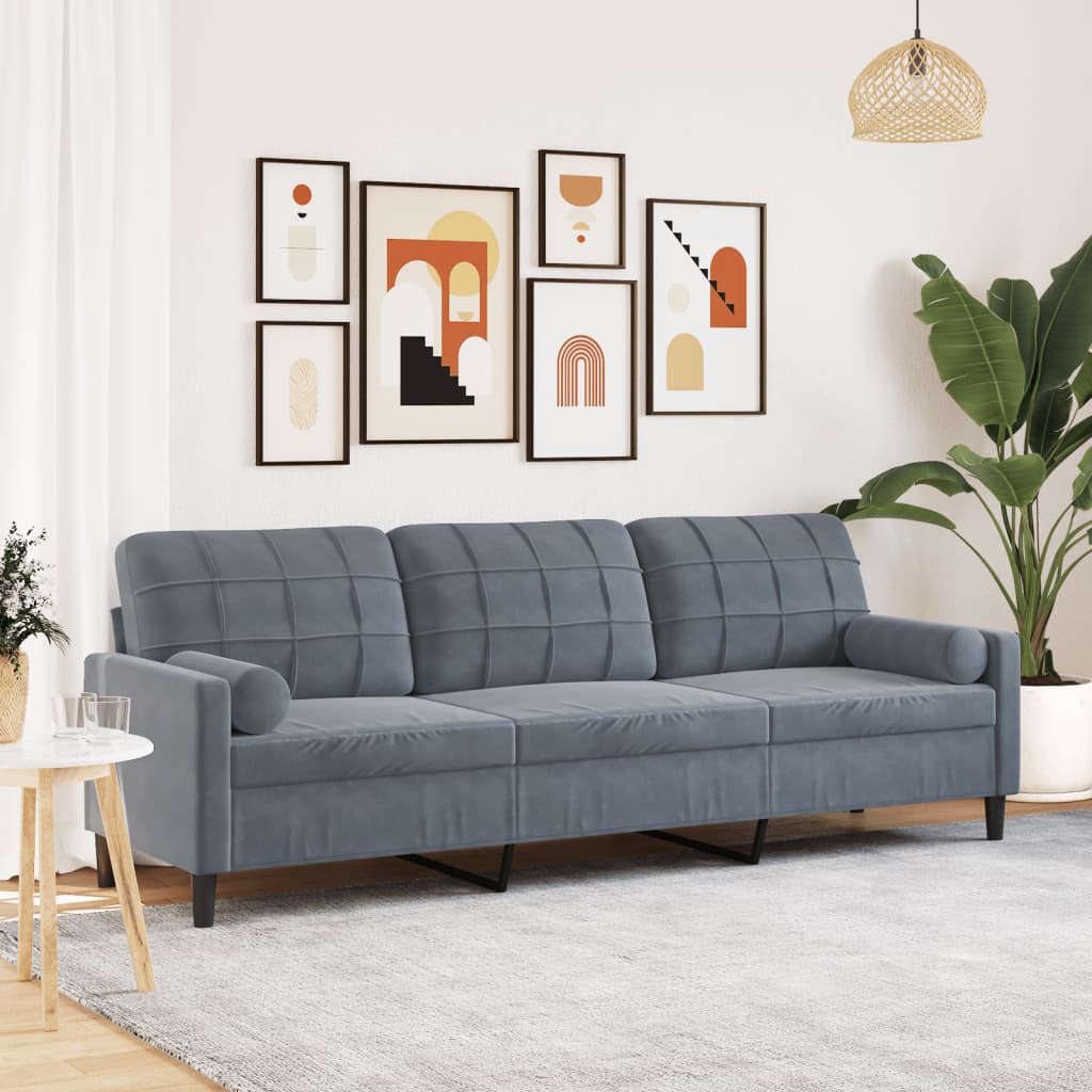 vidaXL Sofa 3-Sitzer mit Zierkissen Dunkelgrau 210 cm Samt