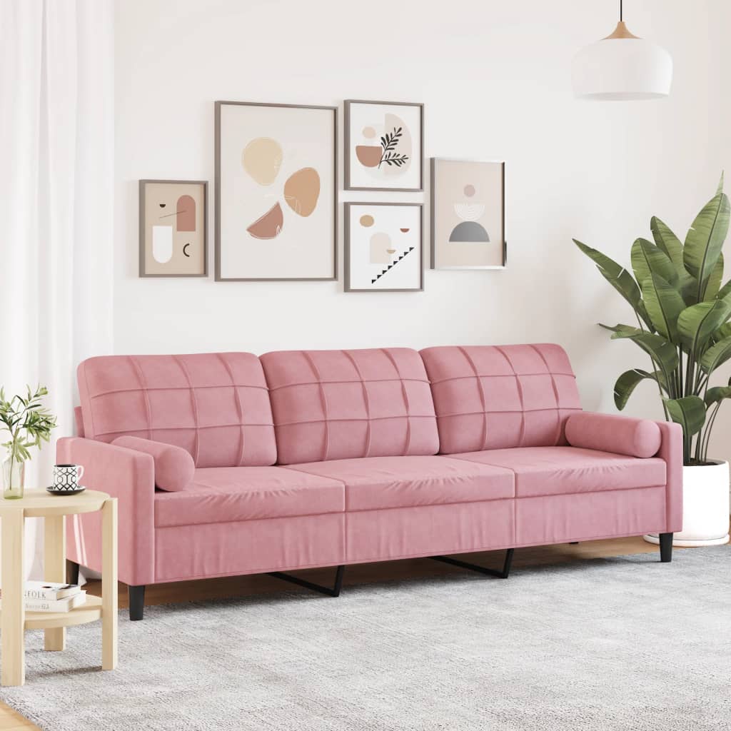 vidaXL Sofa 3-Sitzer mit Zierkissen Rosa 210 cm Samt