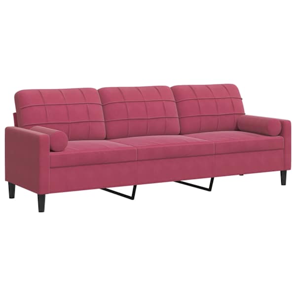 vidaXL 3-kohaline diivan dekoratiivpatjadega veinipunane 210 cm samet