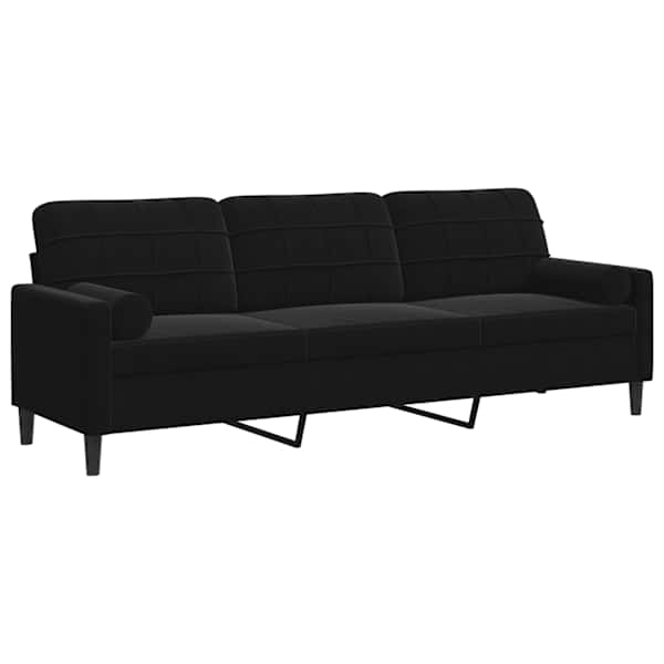 vidaXL 3-kohaline diivan dekoratiivpatjadega, must, 210 cm, samet