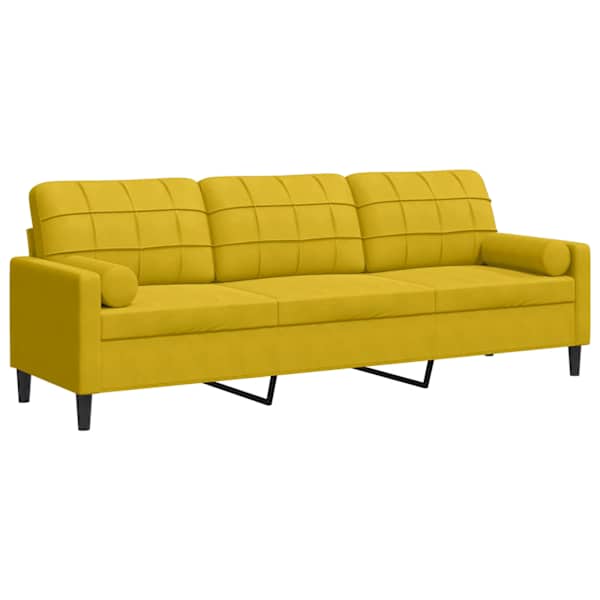 vidaXL 3-kohaline diivan dekoratiivpatjadega, kollane, 21 cm, samet
