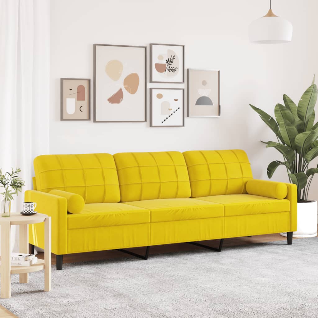 vidaXL Sofa 3-Sitzer mit Zierkissen Gelb 210 cm Samt