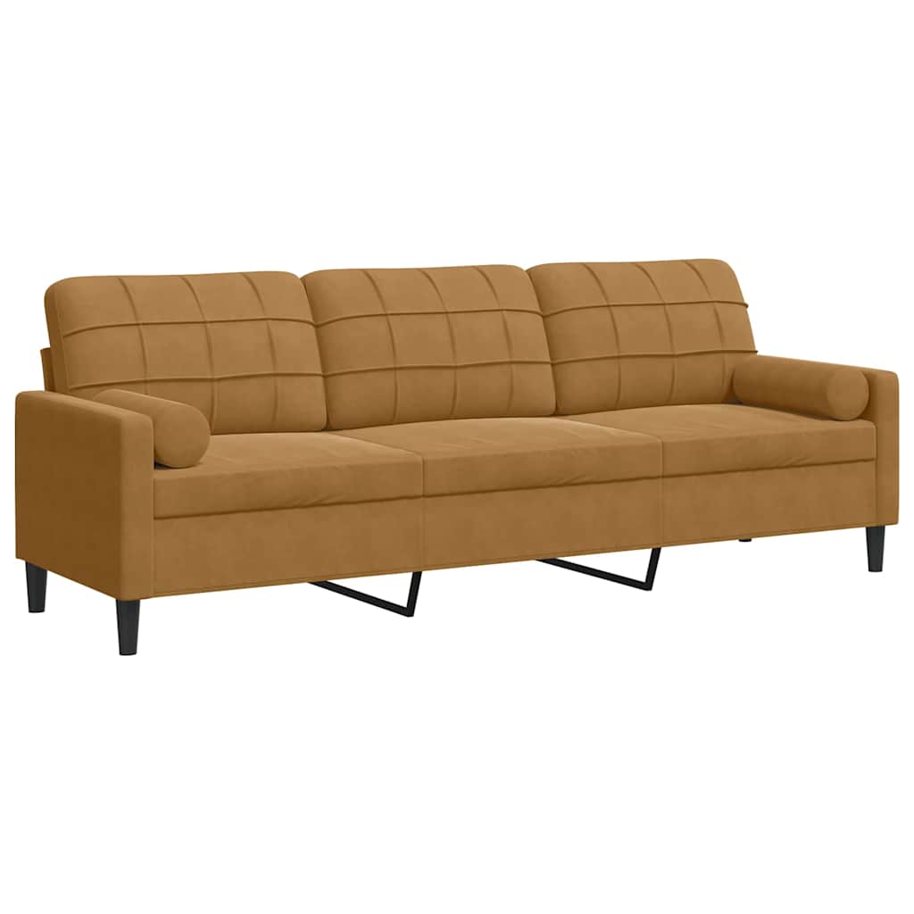 Thumbnail - vidaXL Sofa 3-Sitzer mit Zierkissen Braun 210 cm Samt