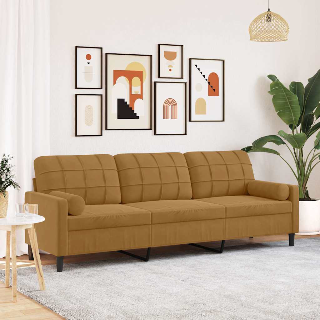 vidaXL Sofa 3-Sitzer mit Zierkissen Braun 210 cm Samt