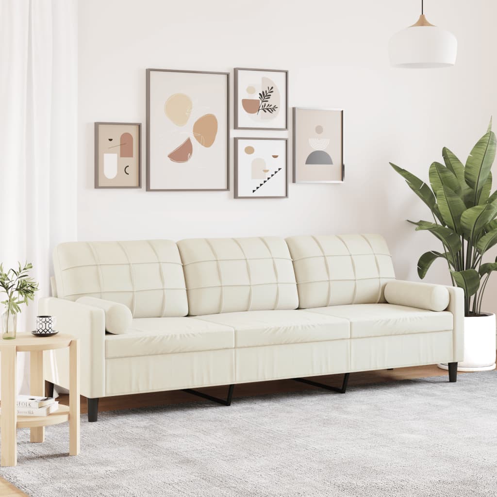 vidaXL Sofa 3-Sitzer mit Zierkissen Creme 210 cm Samt