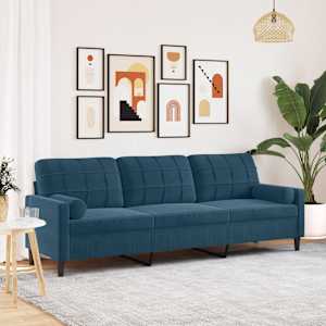 Kavč trosed z okrasnimi blazinami moder 210 cm žamet