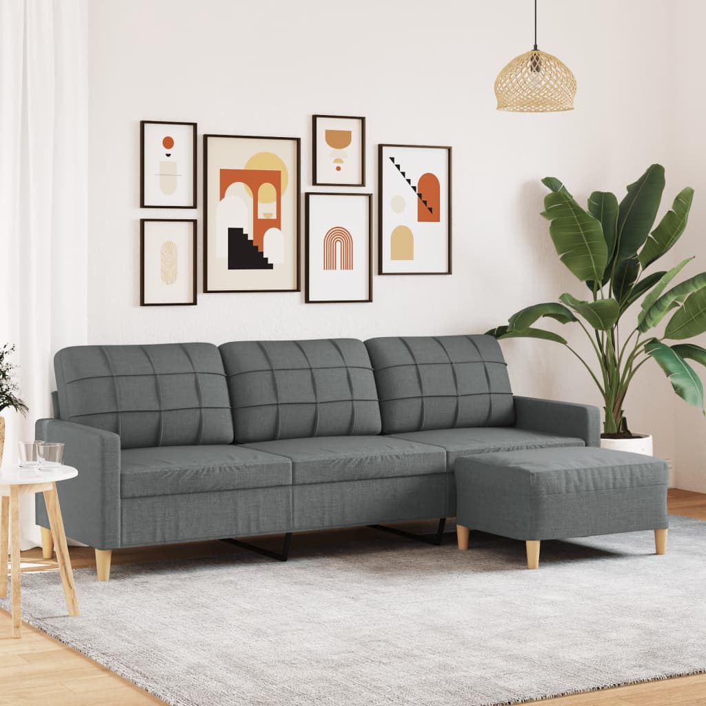 vidaXL 3-personers sofa med fodskammel 210 cm stof Mørkegrå