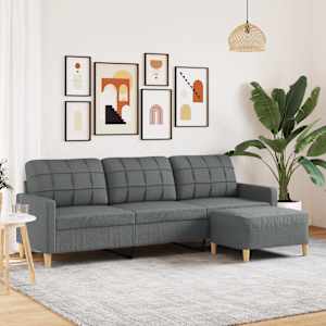 3místná pohovka s podnožkou tmavě šedá 210 cm textil - obrázek 1