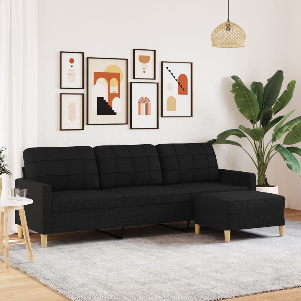 vidaXL 3-Sitzer-Sofa mit Hocker Schwarz 210 cm Stoff