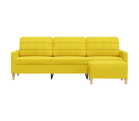 vidaXL Sof&aacute; de 3 plazas con taburete de tela amarillo claro 210 cm