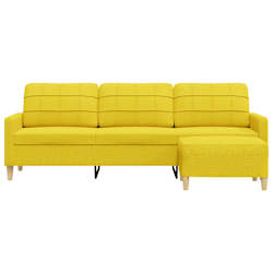 vidaXL Sof&aacute; de 3 plazas con taburete de tela amarillo claro 210 cm