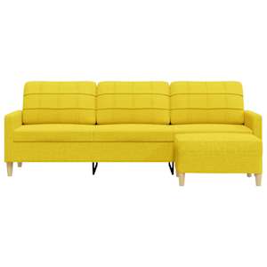 vidaXL Sof&aacute; de 3 plazas con taburete de tela amarillo claro 210 cm