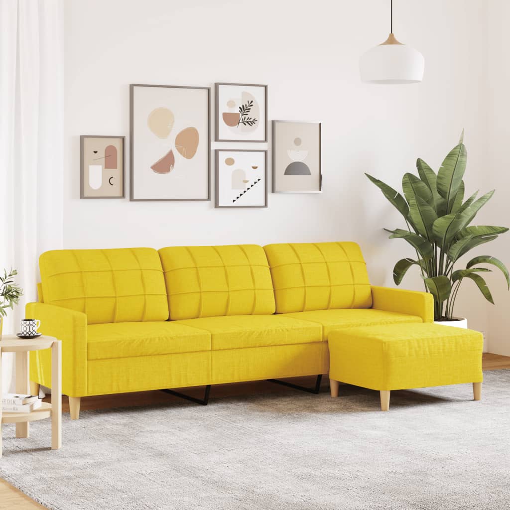 vidaXL 3-Sitzer-Sofa mit Hocker Hellgelb 210 cm Stoff