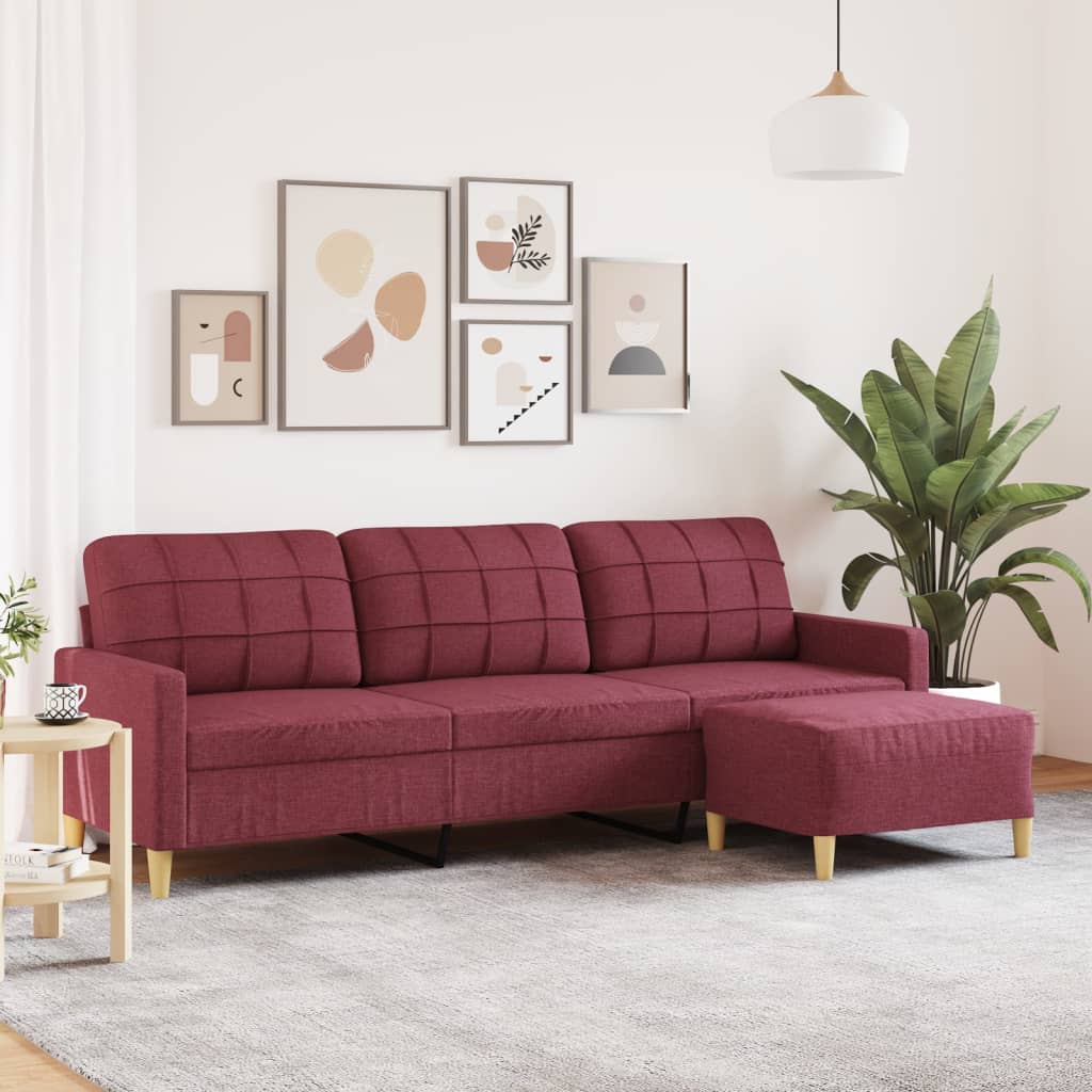 vidaXL 3-Sitzer-Sofa mit Hocker Weinrot 210 cm Stoff