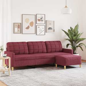 3místná pohovka s podnožkou vínová 210 cm textil - obrázek 1
