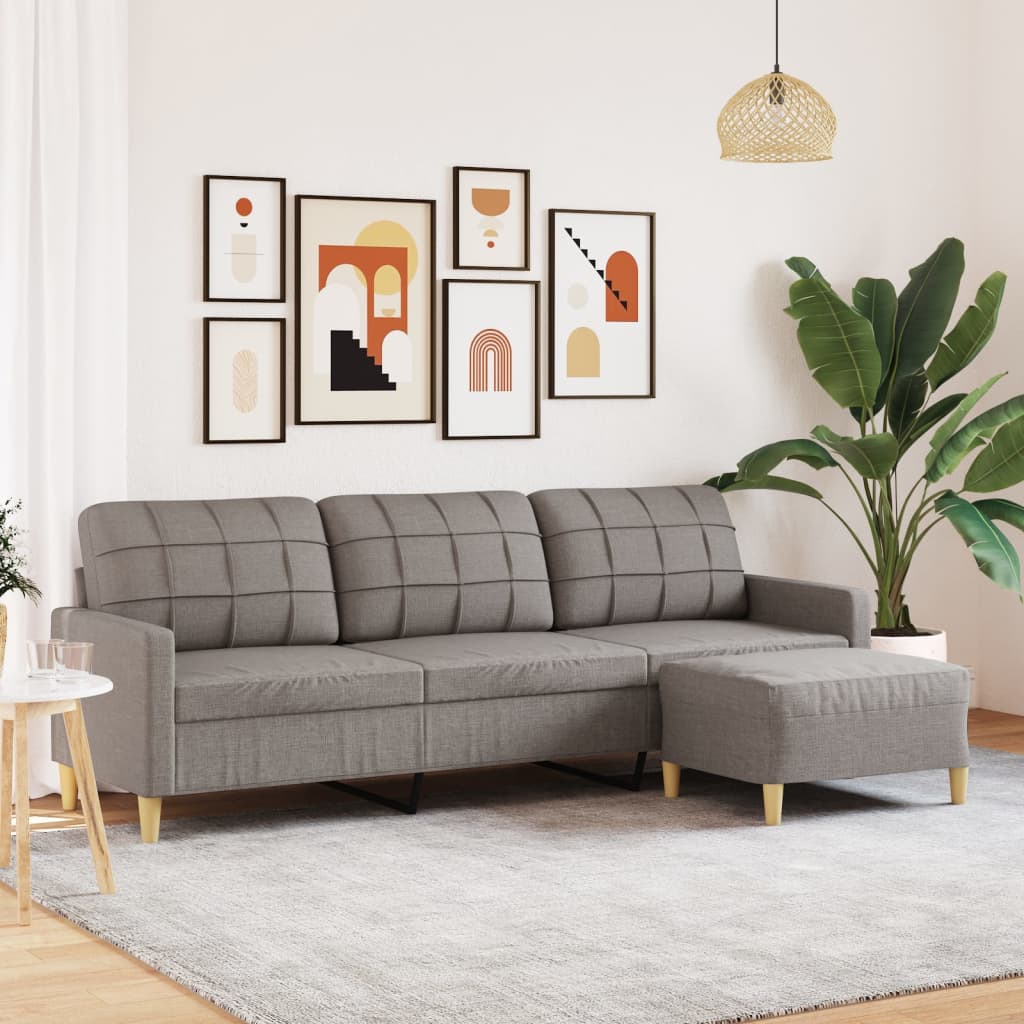 vidaXL 3-Sitzer-Sofa mit Hocker Taupe 210 cm Stoff