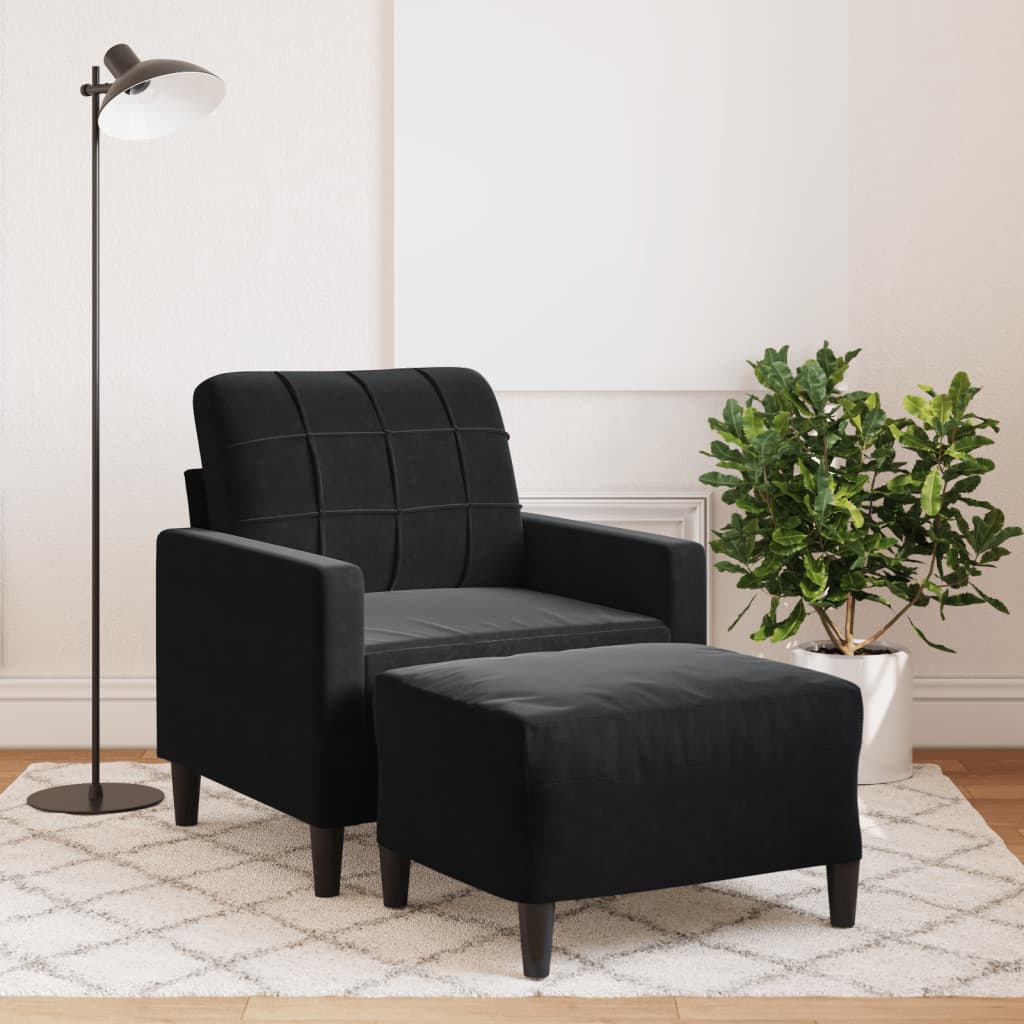 vidaXL Sessel mit Hocker Schwarz 60 cm Samt